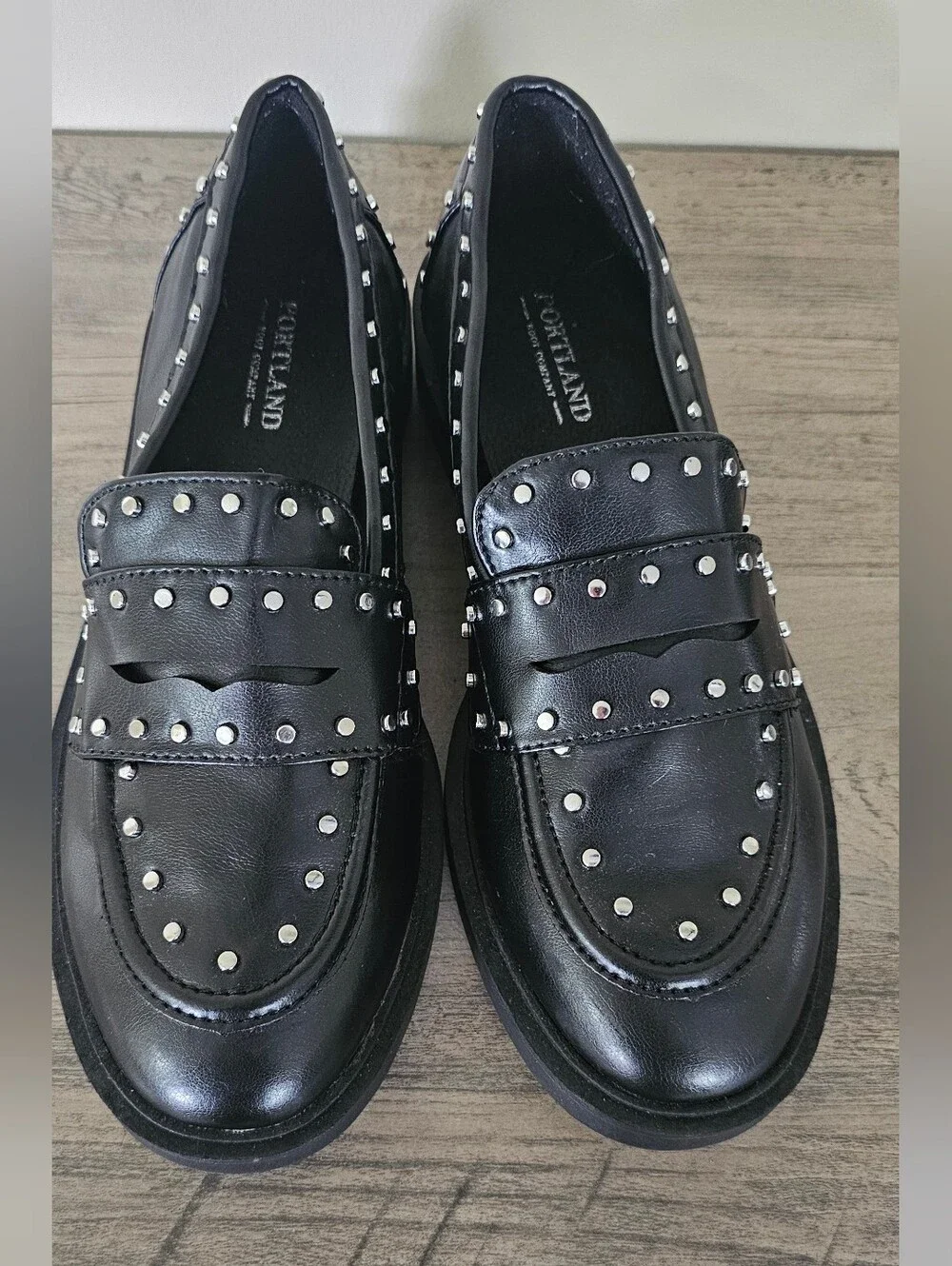 Portland Boot Company Black Studded Penny Loafers Women 7 Preppy
